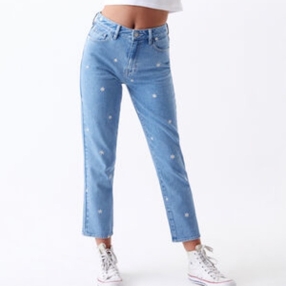 High-Rise Light Blue Embroidered Straight Jeans
